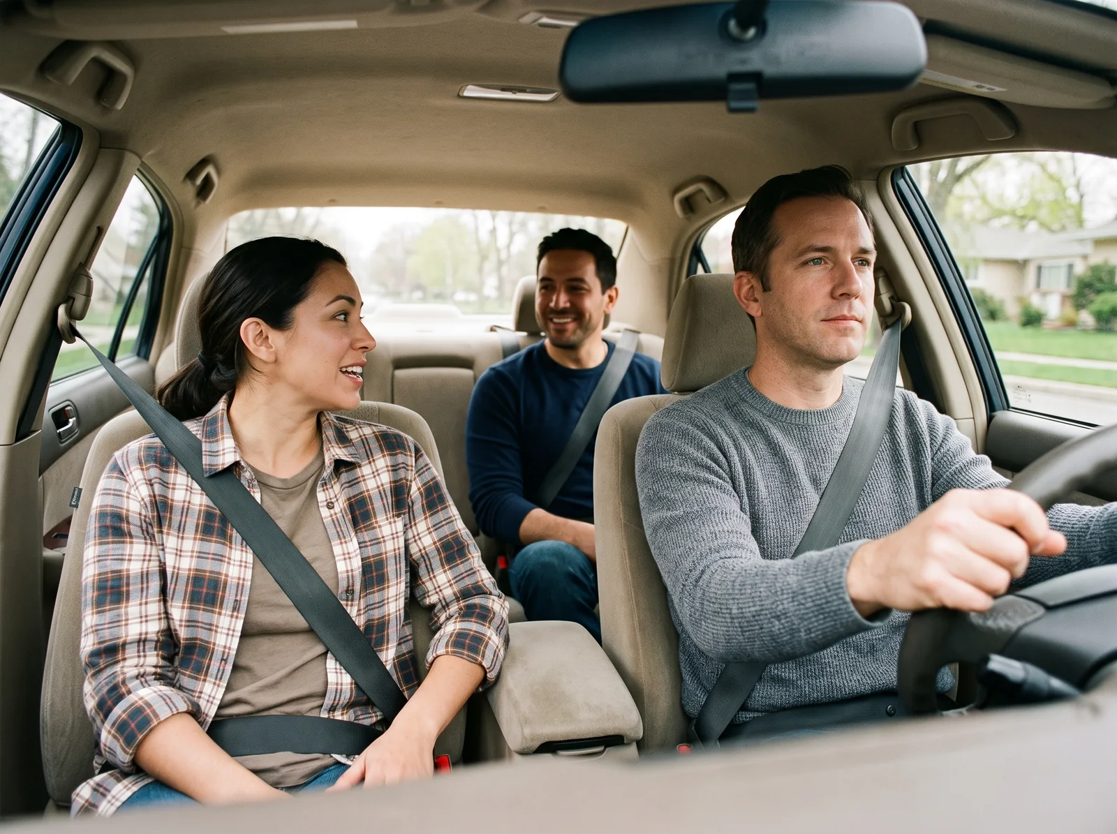 A house manager driving two sober living residents to a morning appointment